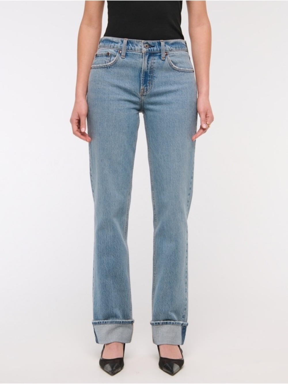 A&F Mid Rise 90s Straight Cuffed Hem Jean - Picture 8 of 9